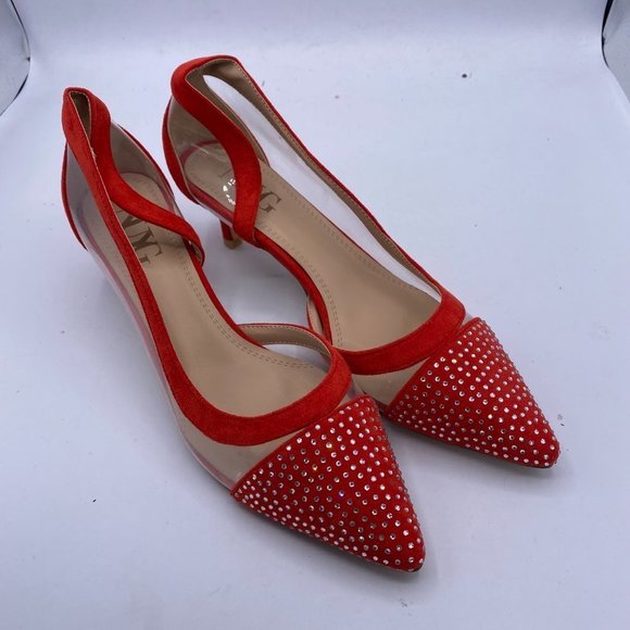NUYG Pointed Toe Rhinestones Low Kitten Heel PVC Pumps - Picture 4 of 10